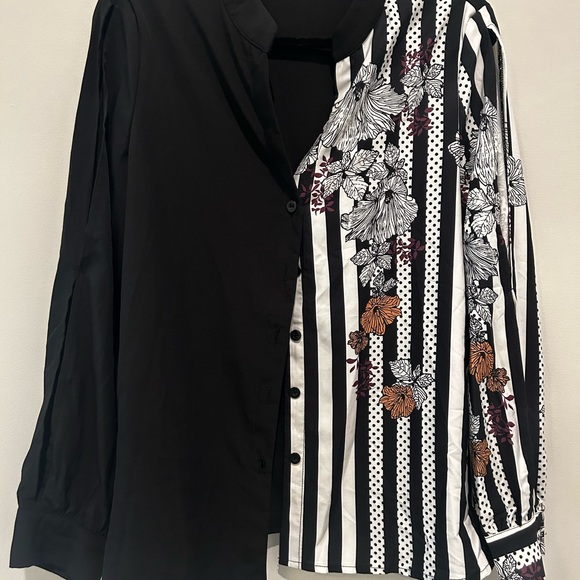 Women’s Floral V Neck Button Down Colour Block Blouse. Size L - Picture 4 of 5